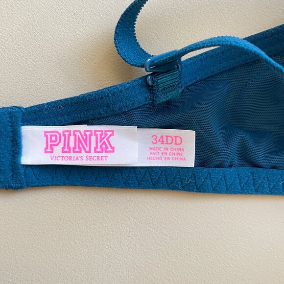 Victoria's Secret Pink Bra 34DD Date Push Up Blue Green Palm Leaf Fern Floral - Picture 5 of 7